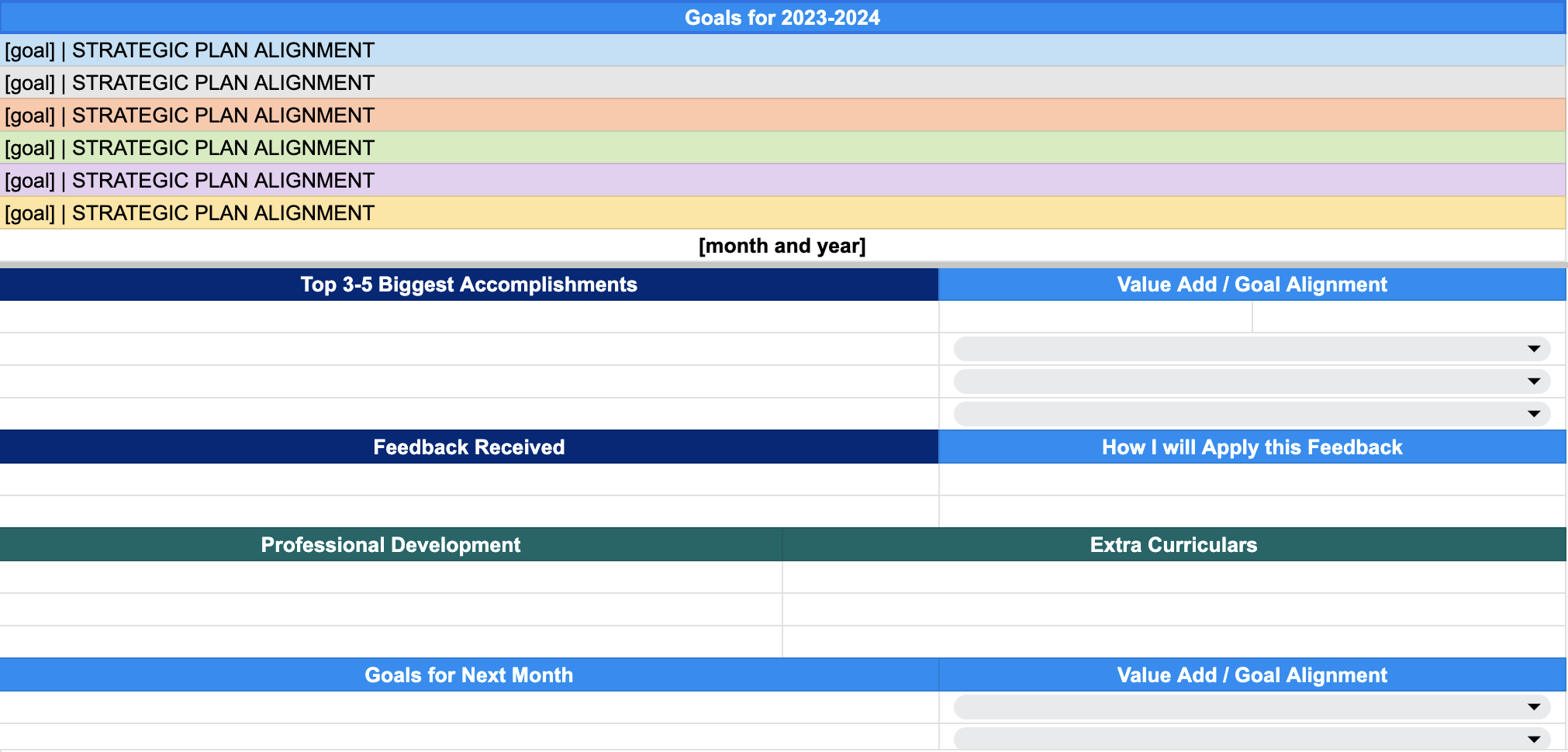screenshot of goal tracking described above