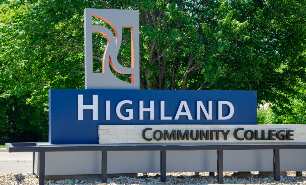 Highland Community College sign.
