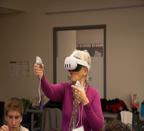 A woman in a VR headset.