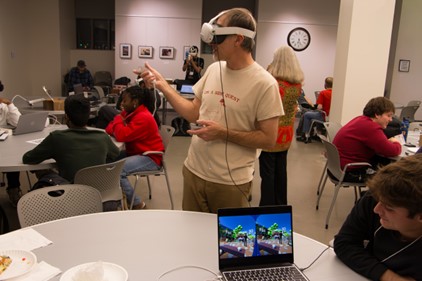 Person wearing a VR headset.