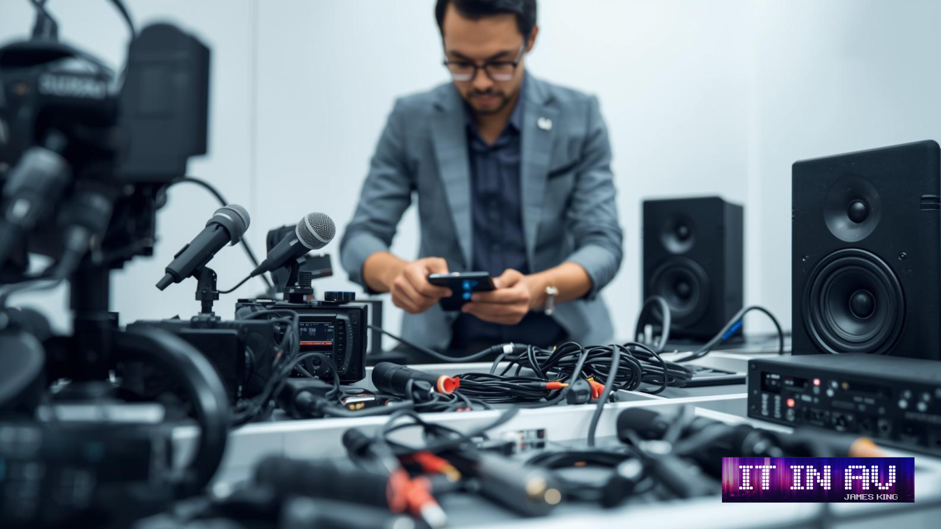 Someone taking inventory of AV gear