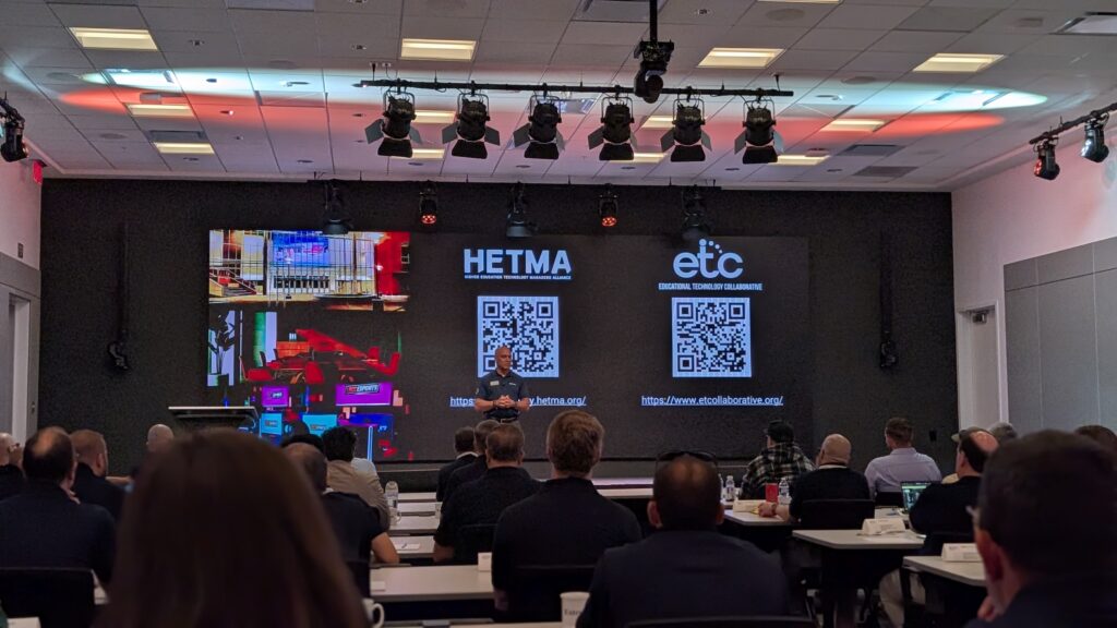 Welcome presentation with QR codes for HETMA and ETC.