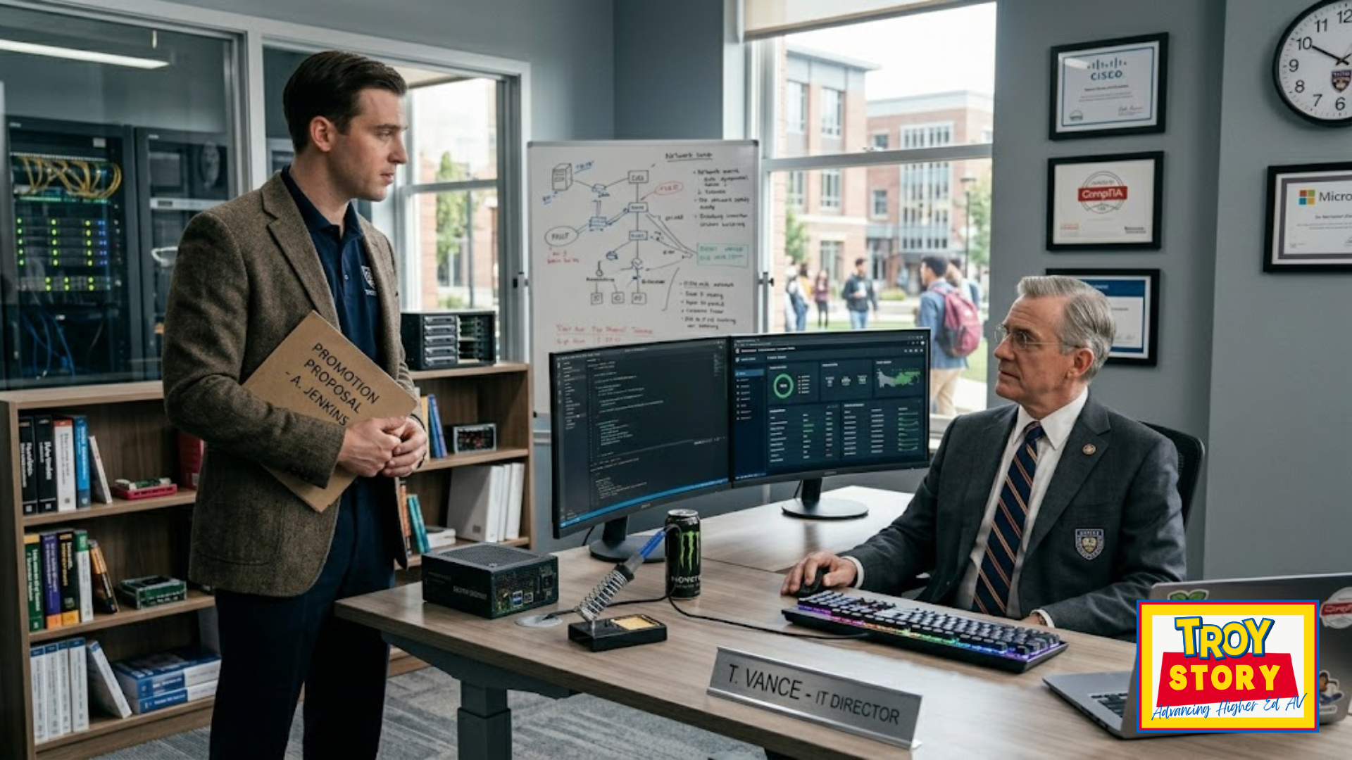 A man asking his boss for a promotion