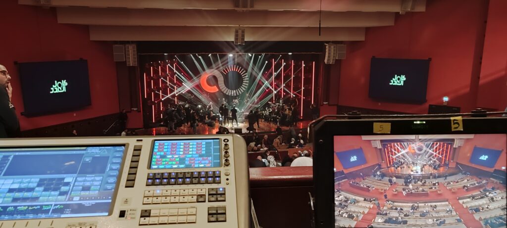 View of mixing board and auditorium